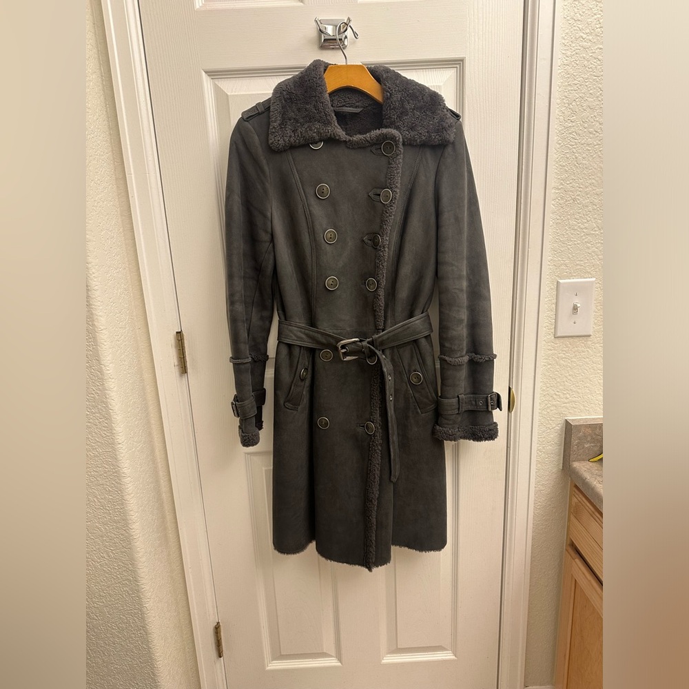 Argos sheepskin coat size S grey color 100% suede leather 100% sheep fur
